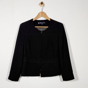 Anne Klein Black Silk Hook Eye Blazer Women 8 Minimalist Classic Career Fall